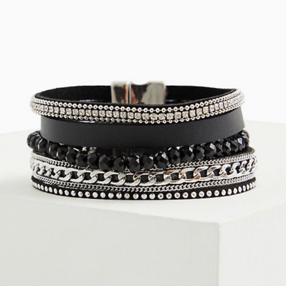 🆕 Black Faux Leather Chain Link Bracelet Torrid